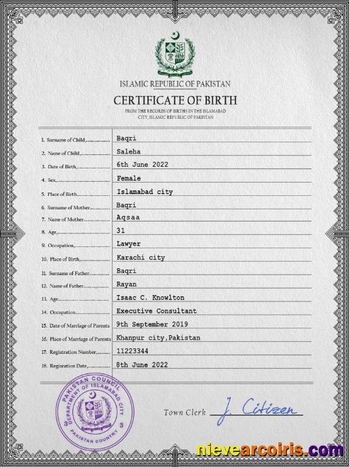 Pakistan vital record birth certificate